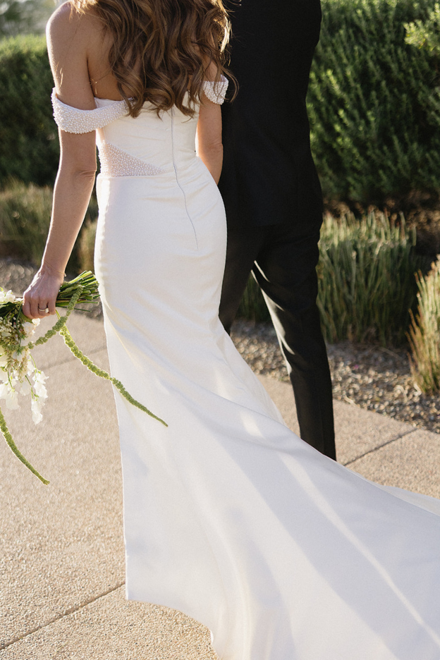 real bride wearing Tate wedding dress by Evie young bridal designer